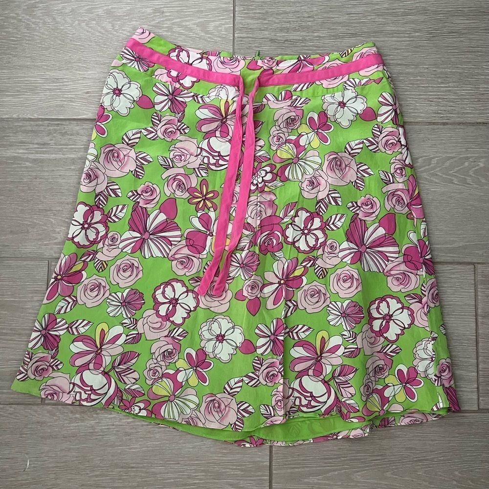 SLB Spring Floral Silk Skirt with Zipper and Tie size M